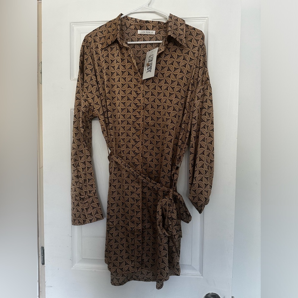 12th Tribe - After Dark Brown Retro Shirt Dress Size L